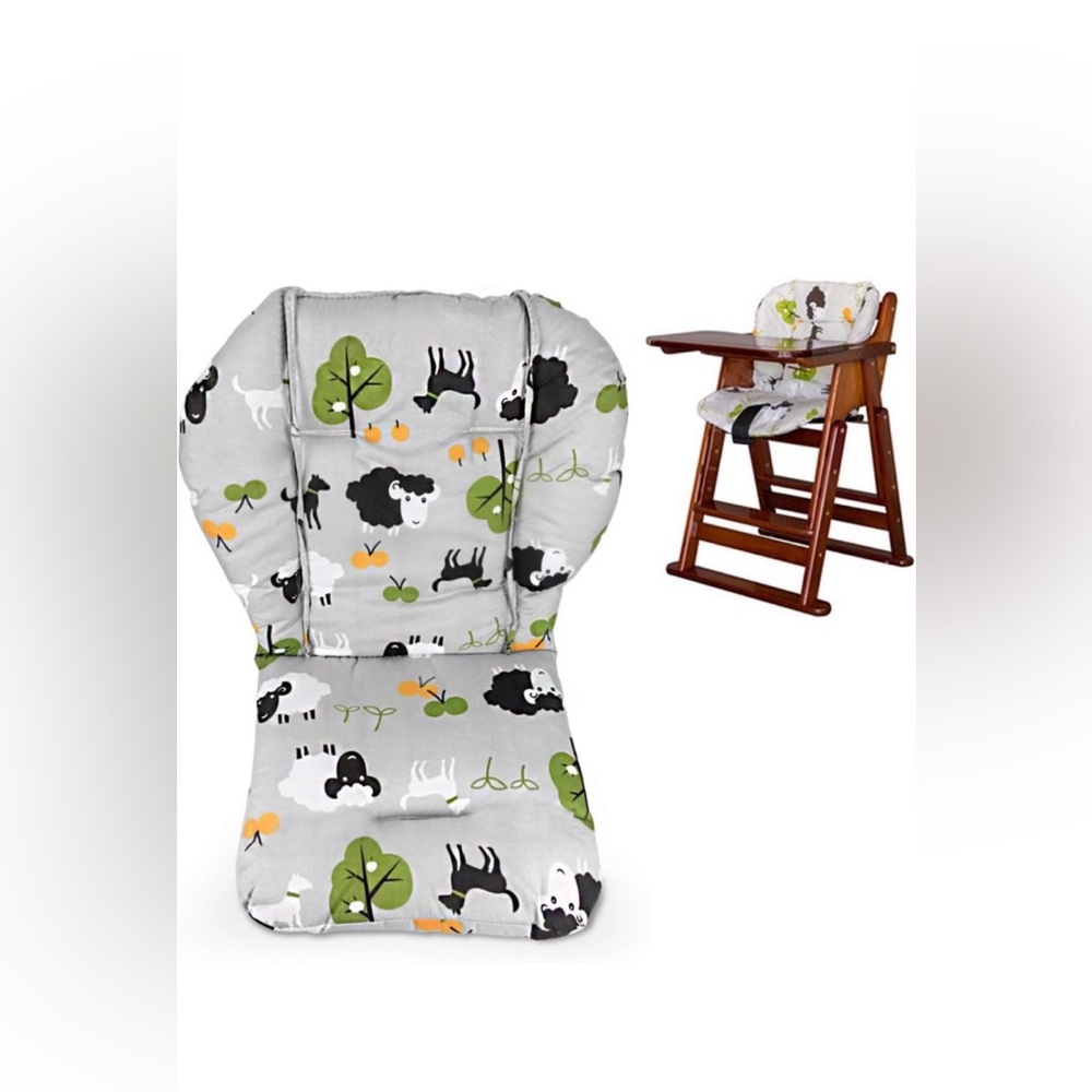 NWT Baby High Chair cushion, farm sheep, grey, farmhouse
